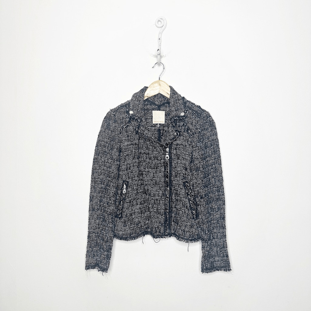 Rebecca Taylor Tweed Moto Jacket black boucle full zip cotton blend womens 2